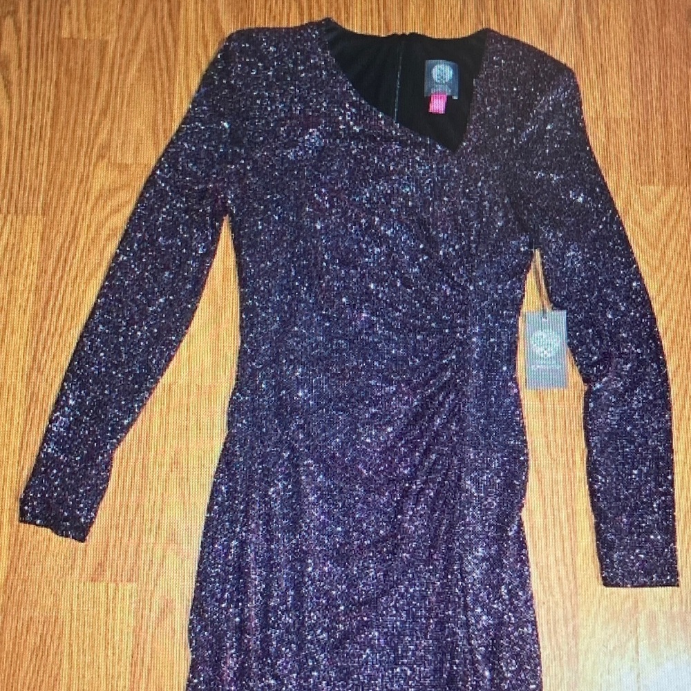 Vince Camuto Sparkling Purple Long Sleeve Dress